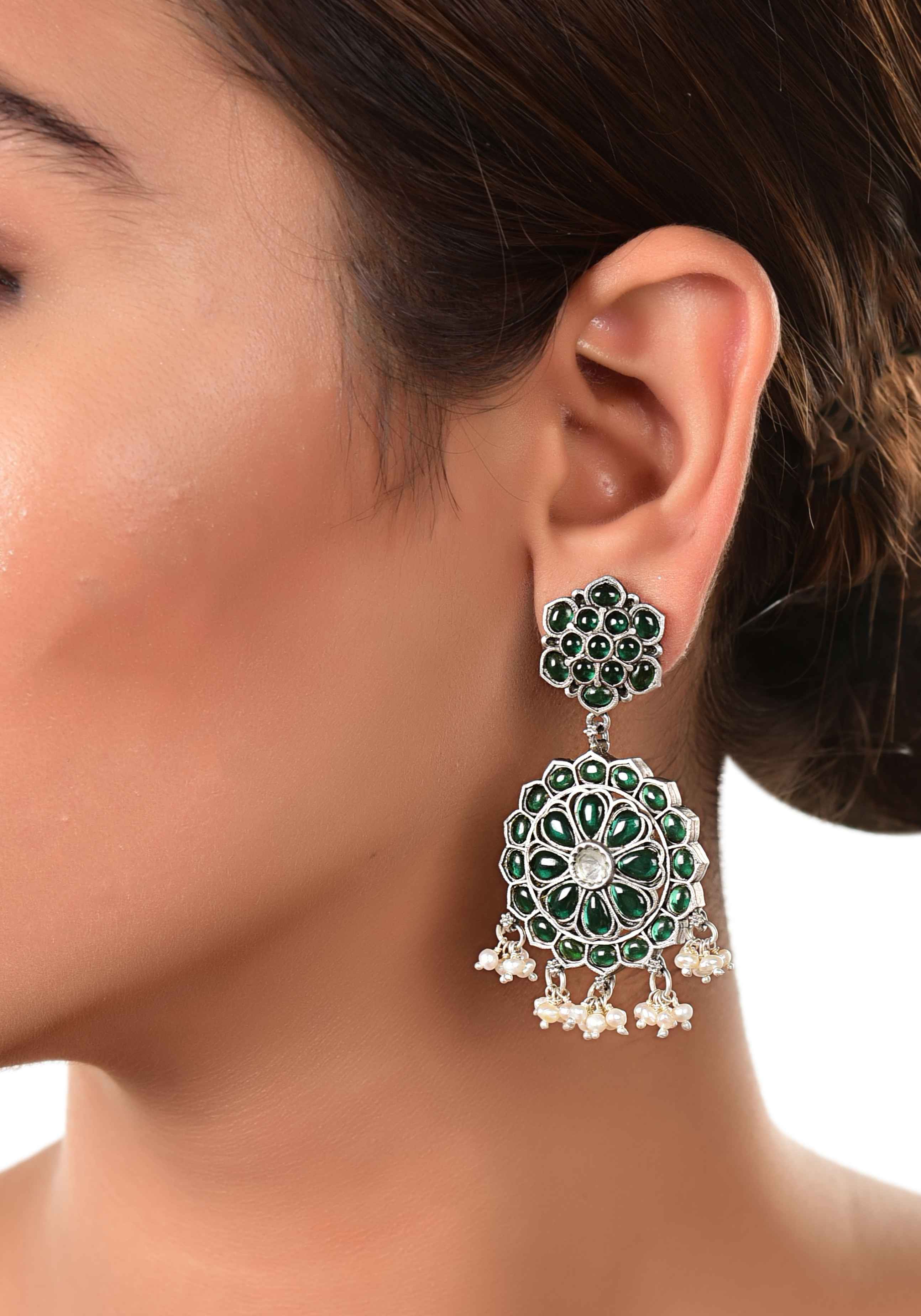 Green stone temple earring :SKU6008